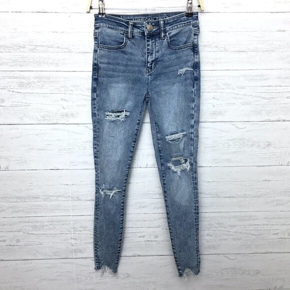 American Eagle Jeans Next Level Stretch Hi Rise Jeggings Distressed size 2 - Picture 1 of 12
